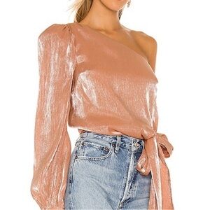 Lovers + Friends x Revolve Rose Metallic One Shoulder Kendall Blouse Top M